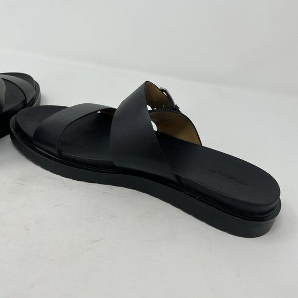 MADEWELL The Dee Slide Sandals Women 10 Black Leather NEW Double Strap NP292 - Picture 7 of 12
